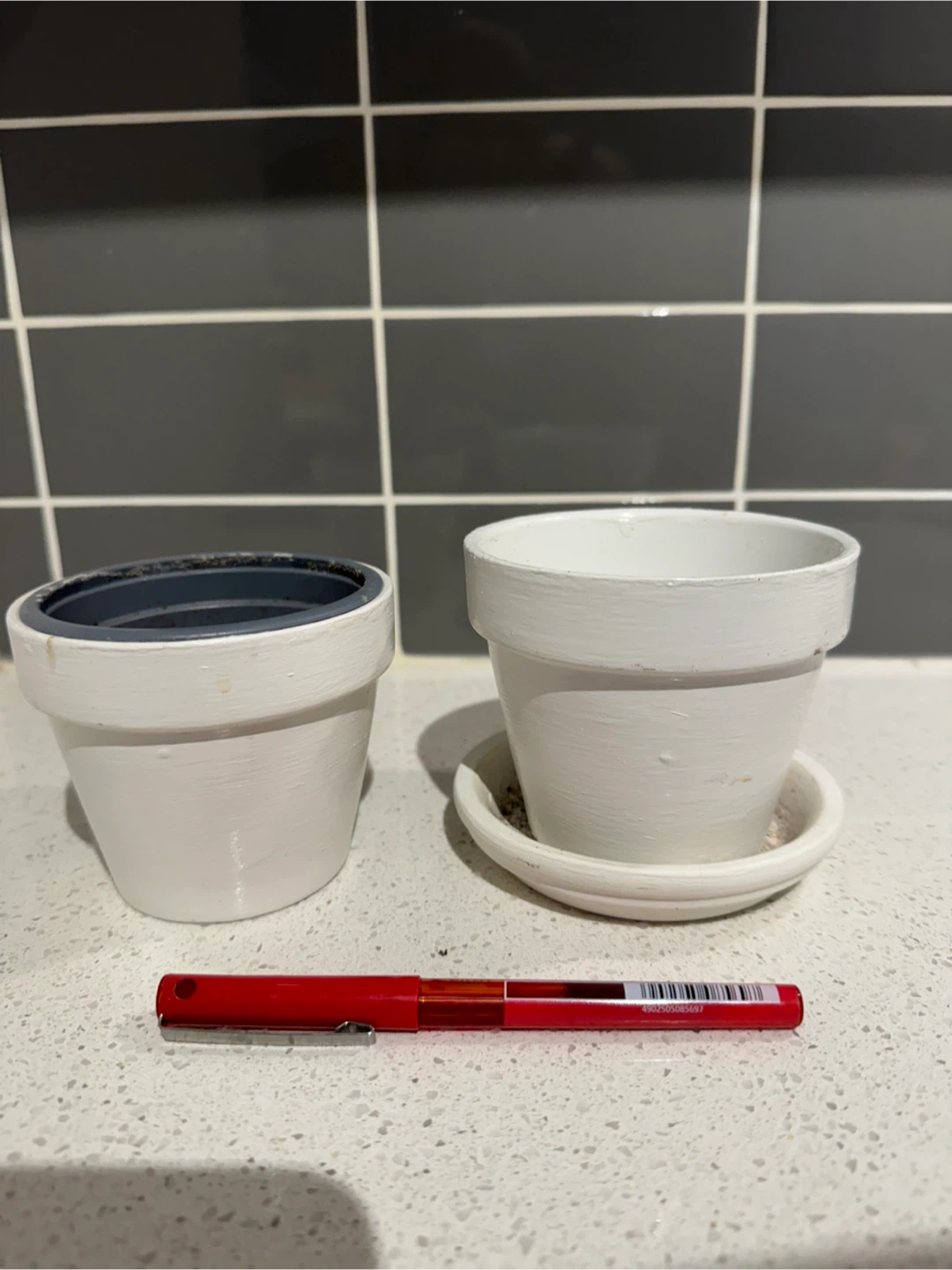 White Ceramic Planters with Saucer