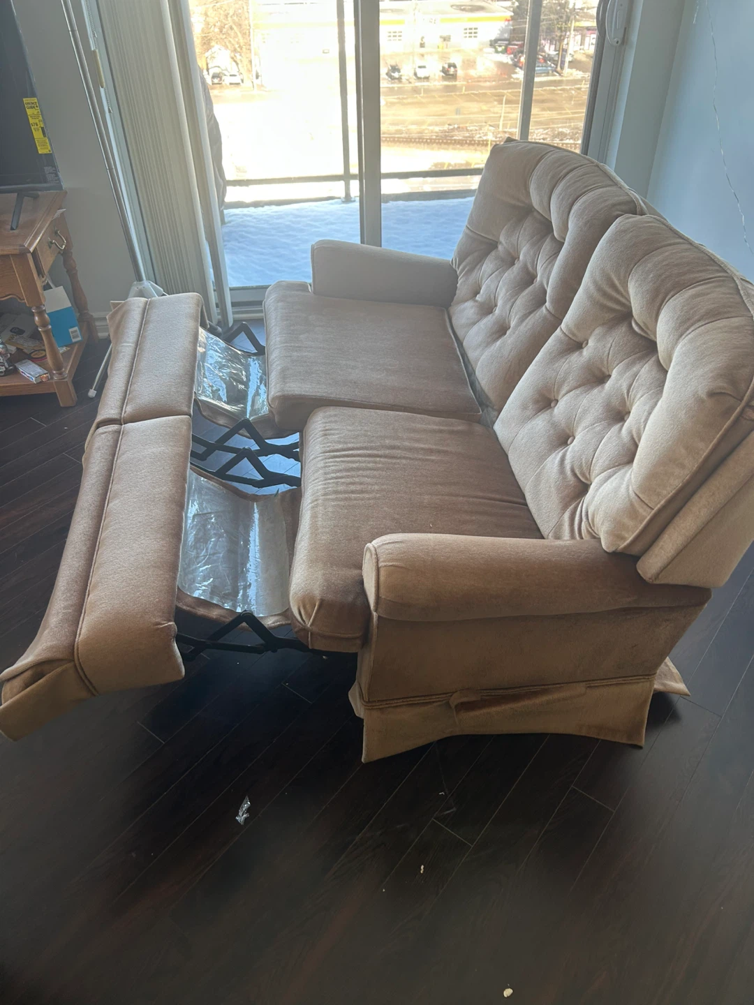 Tan Velour Loveseat Sofa - photo 2
