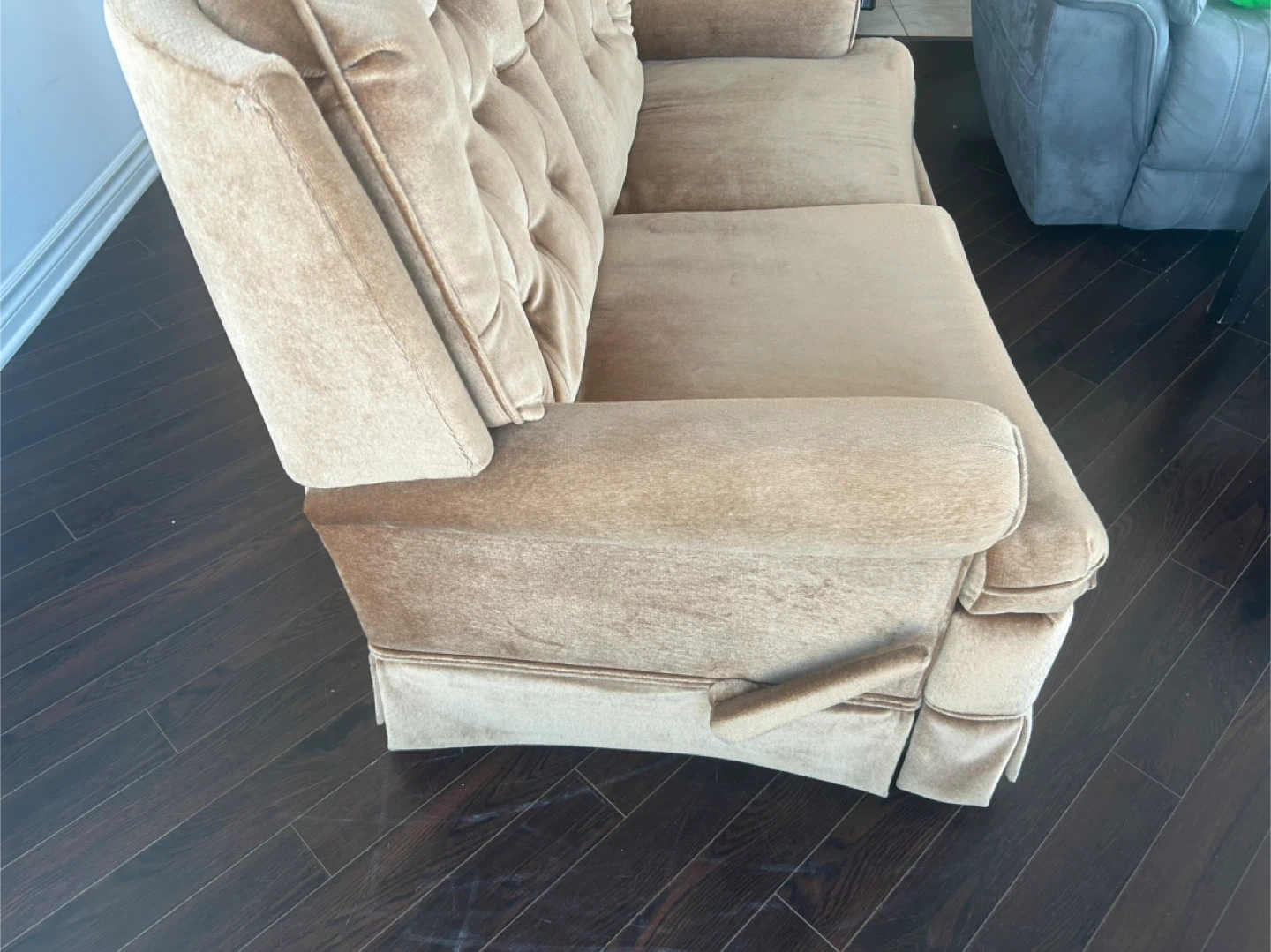 Tan Velour Loveseat Sofa - photo 4