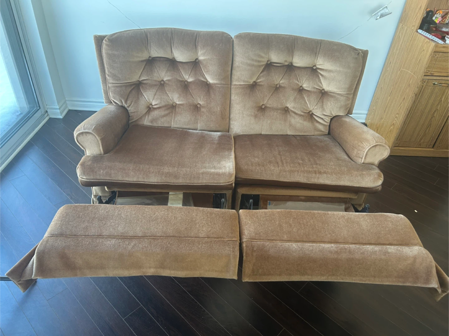 Tan Velour Loveseat Sofa - photo 5
