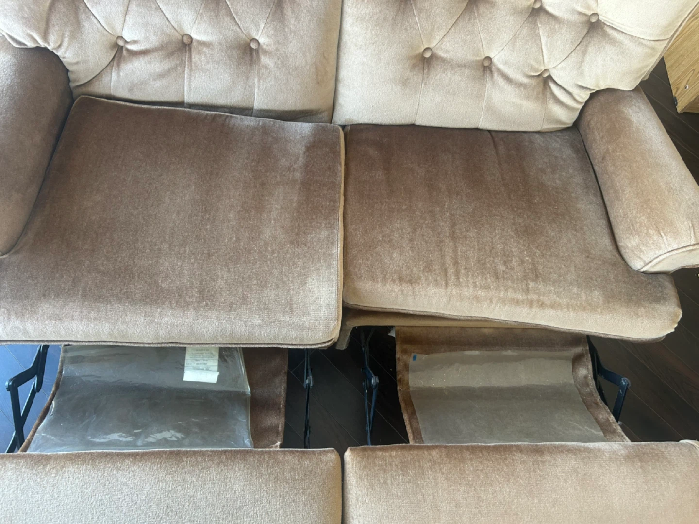 Tan Velour Loveseat Sofa - photo 3