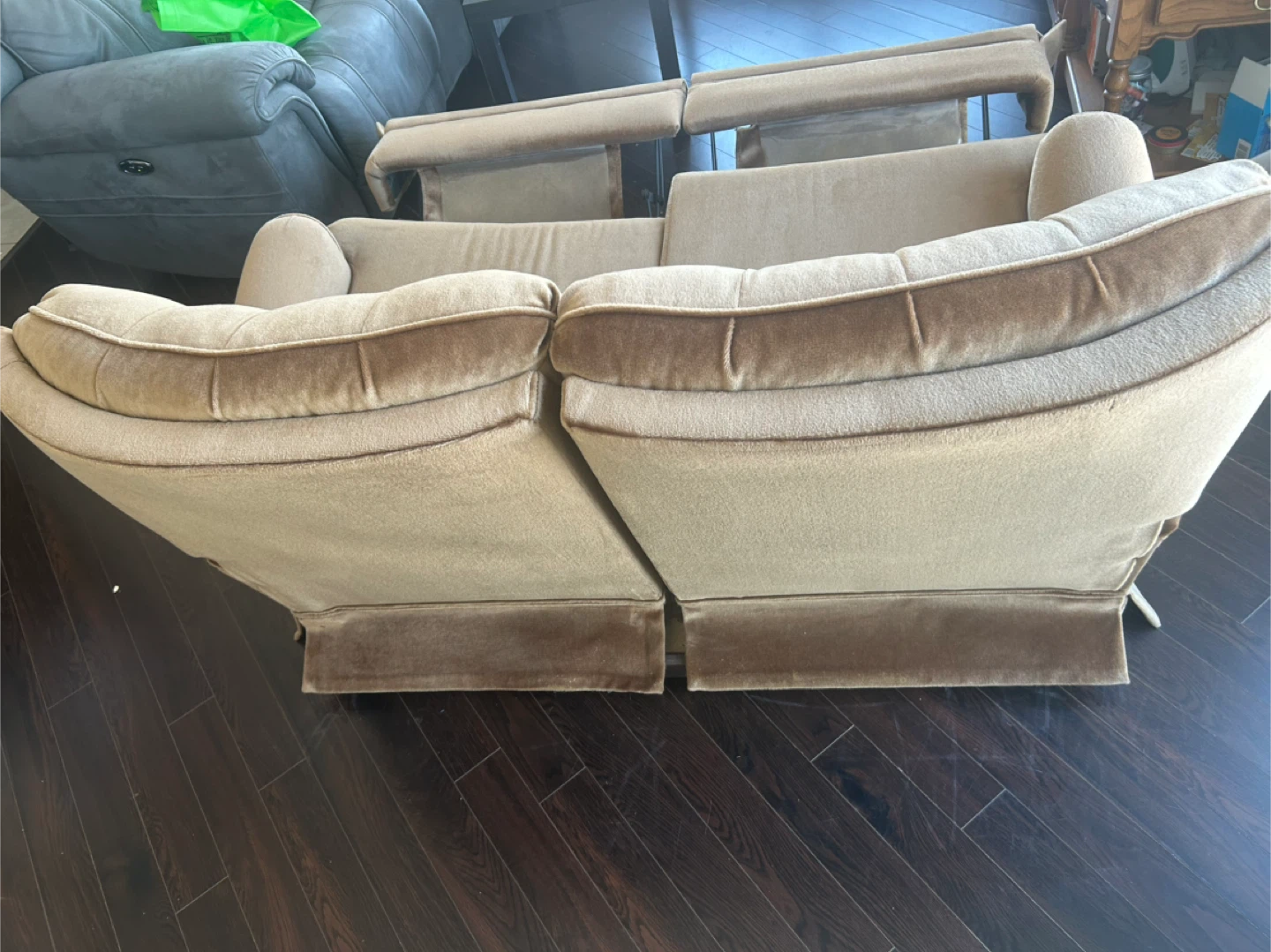 Tan Velour Loveseat Sofa