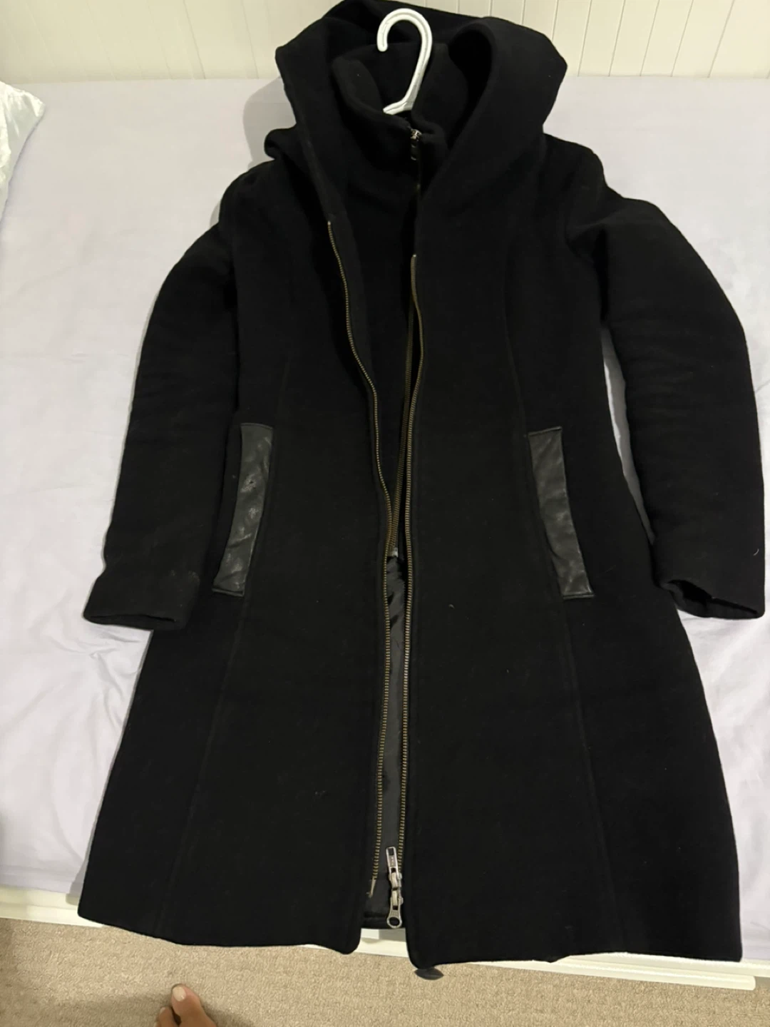 SOIA & KYO Black Hooded Wool Blend Coat - photo 3