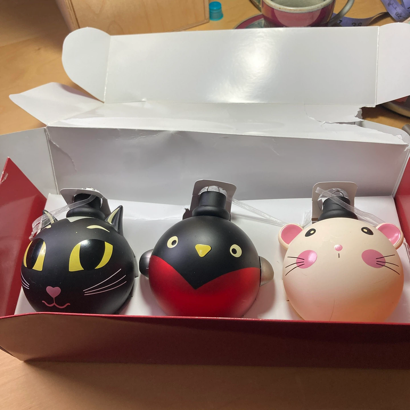Christmas Ornament Set - Cat, Bird, Mouse Figurines