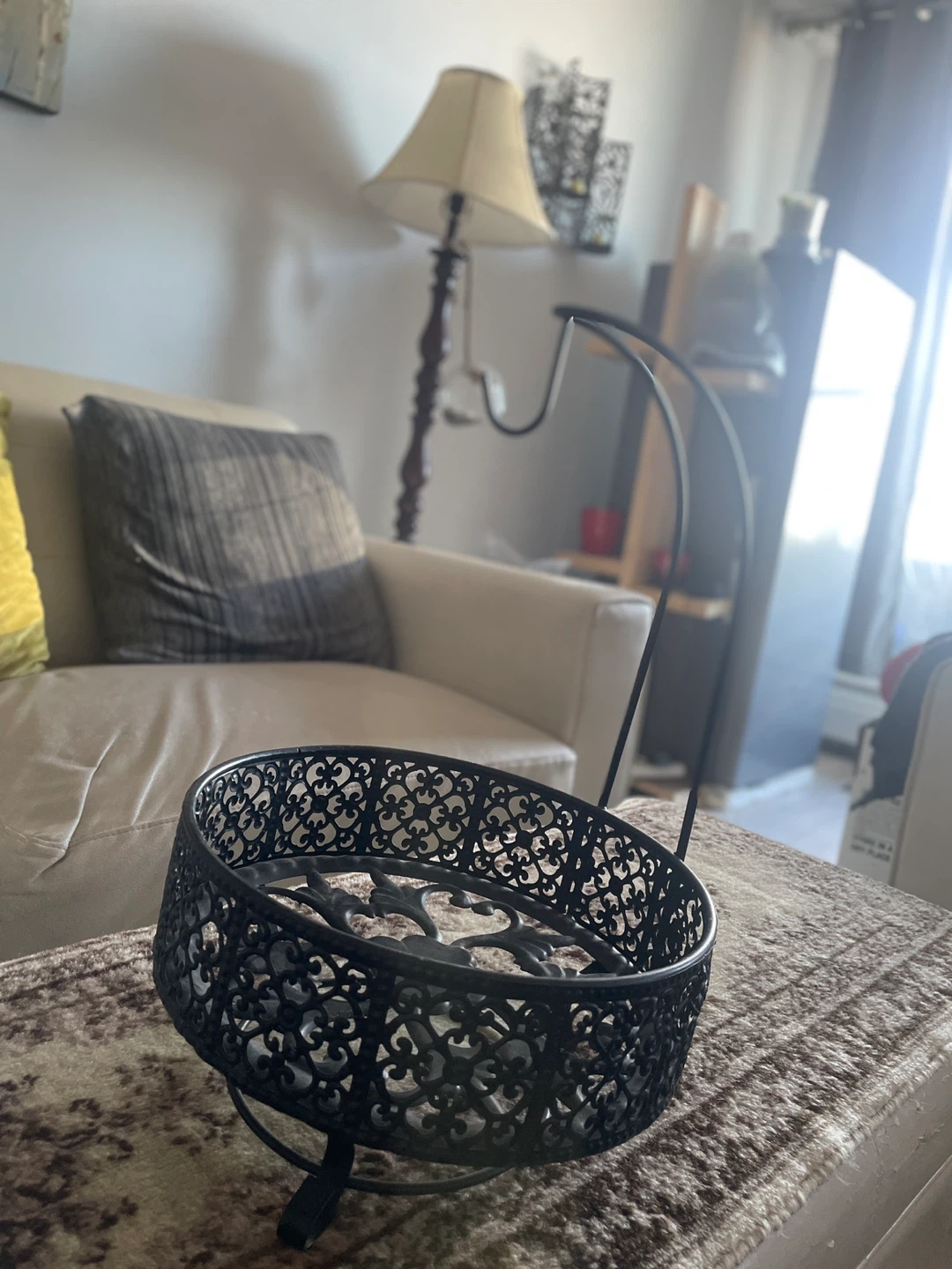Decorative Black Metal Fruit Basket with Hook - photo 4