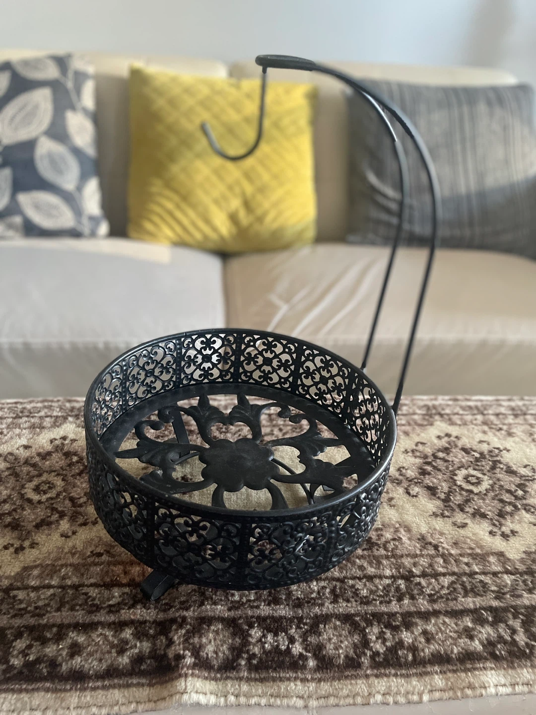Decorative Black Metal Fruit Basket with Hook - photo 3