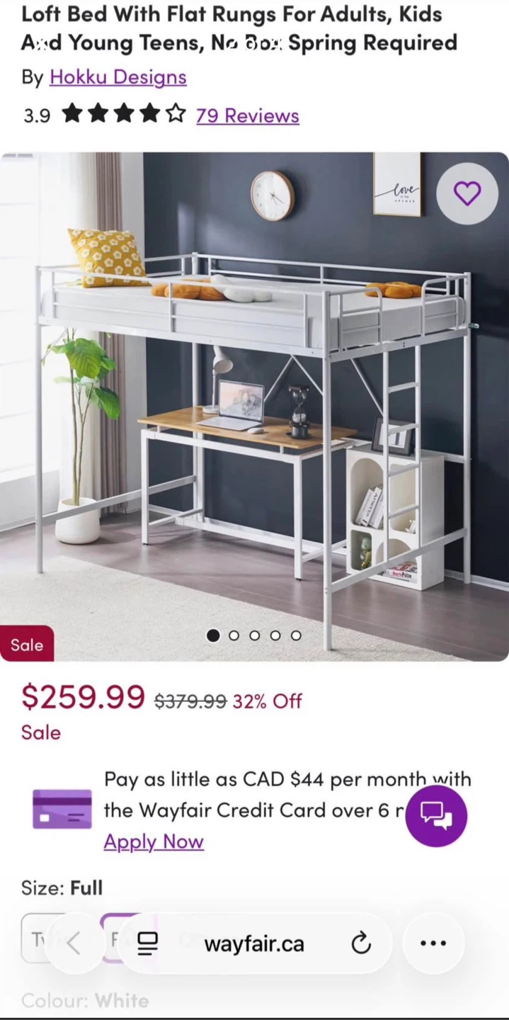 White Metal Full Loft Bed - photo 3
