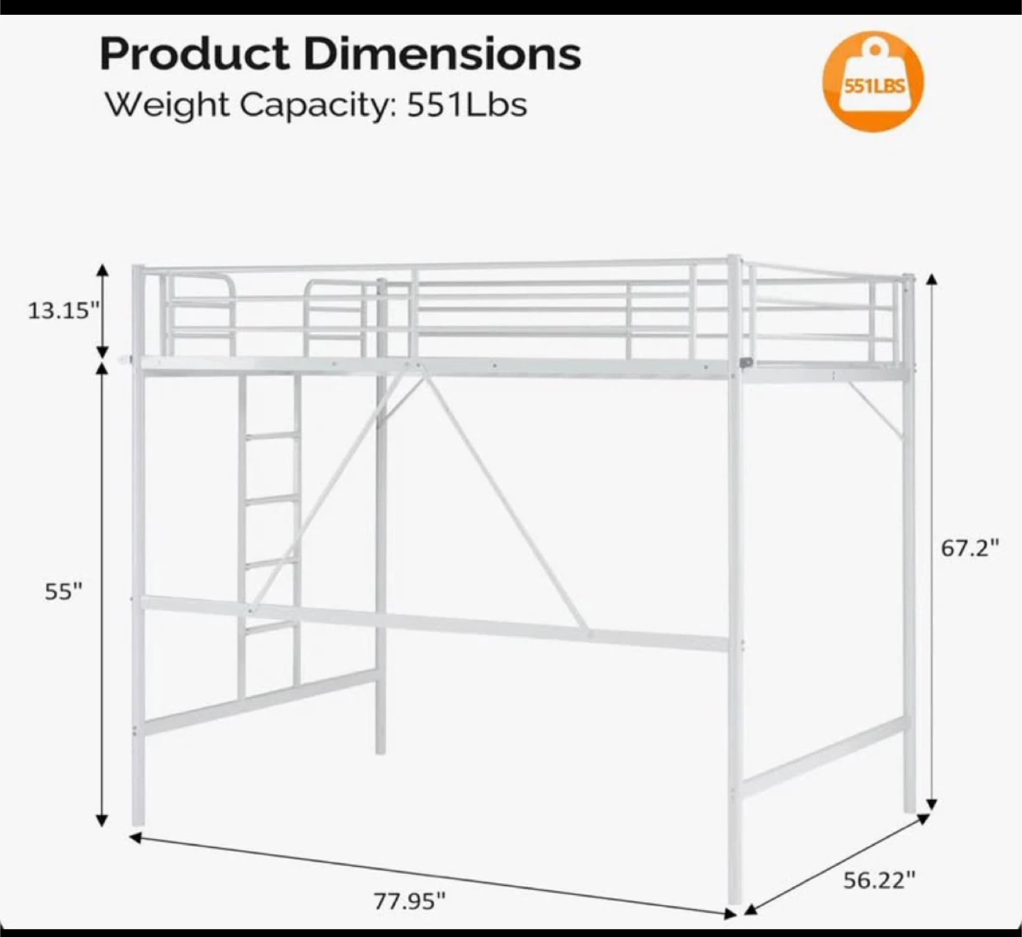 White Metal Full Loft Bed - photo 4