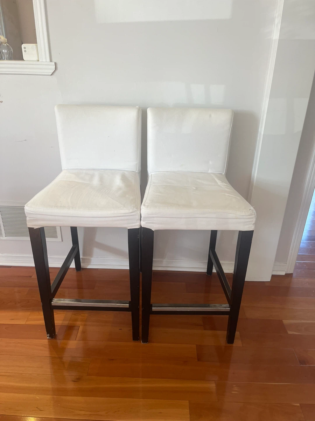 Two White Bar Stools
