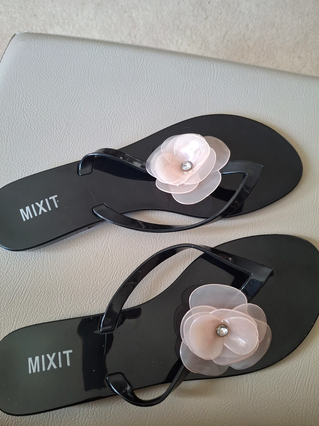 MIXIT black flip flops with flower detail (never been worn) - photo 2