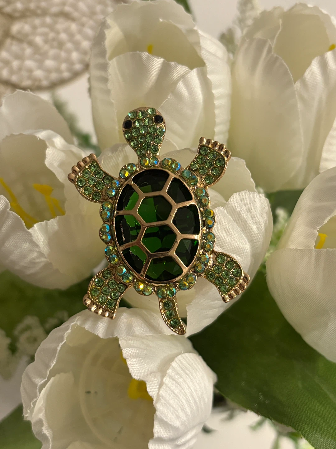Gorgeous Sparkly Green Turtle Brooch - photo 3