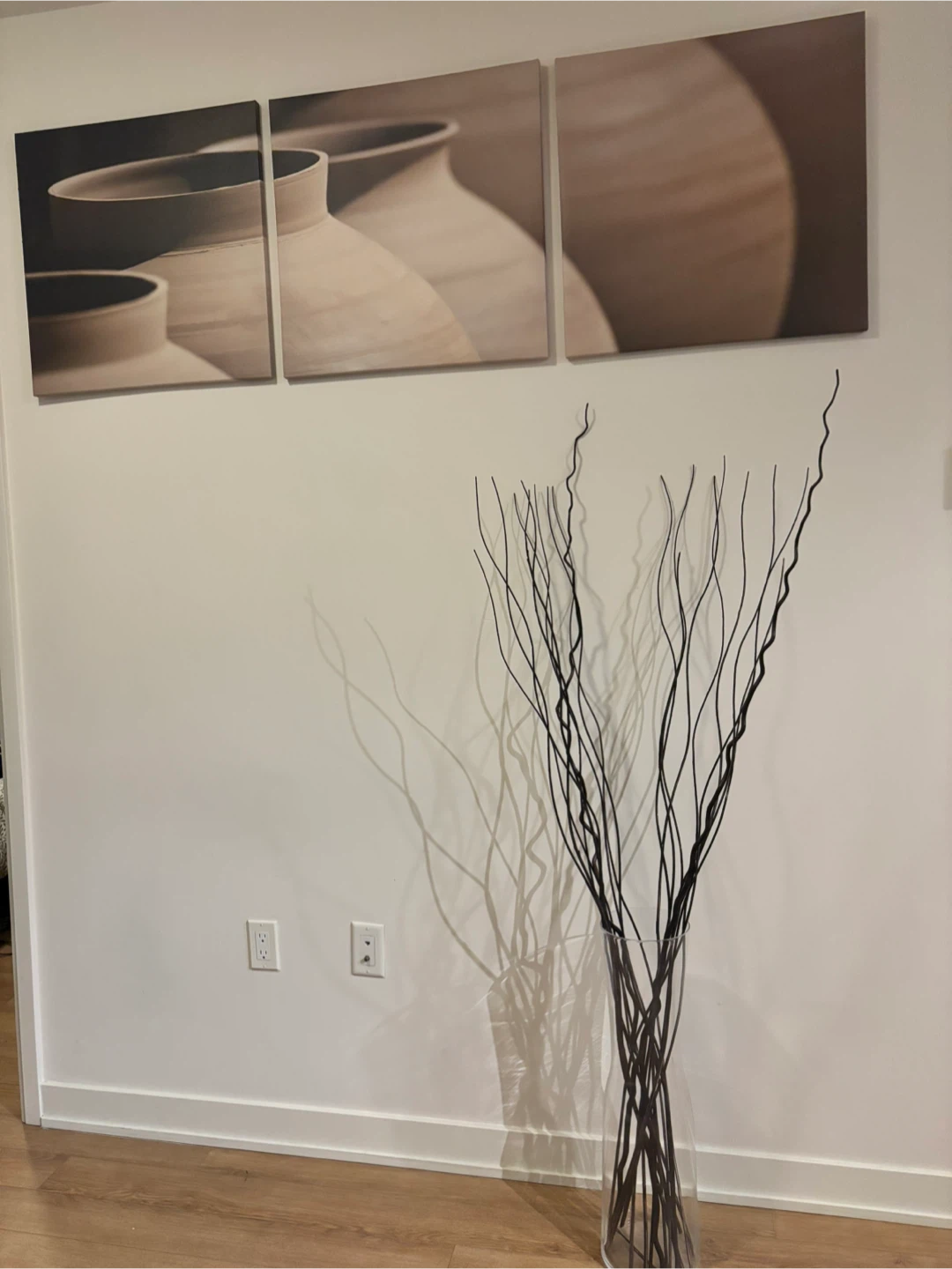 3-Piece Wall Art & Clear Glass Vase with Decorative Branches - photo 2