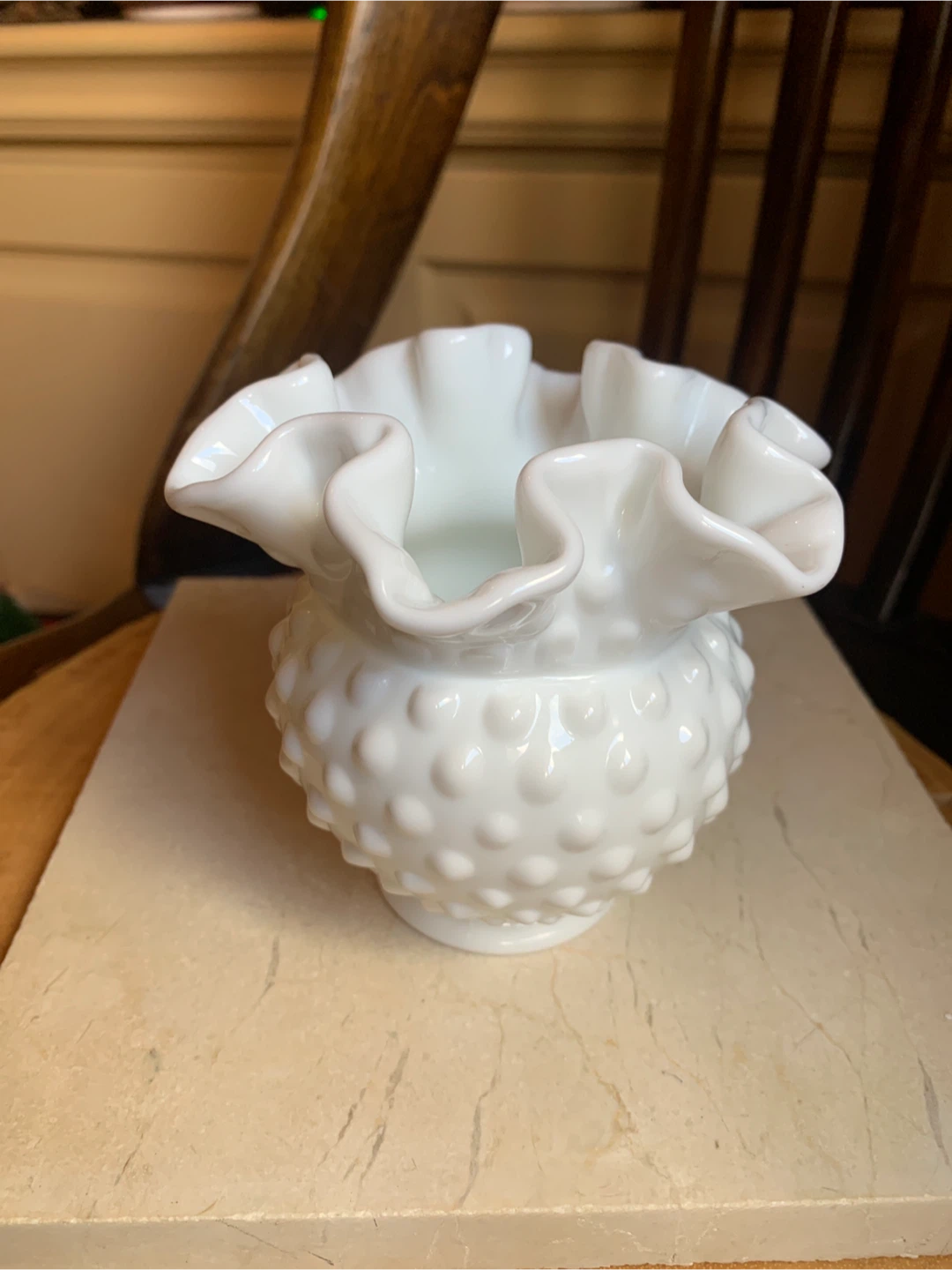 White Fenton Hobnail Milk Glass Vase with Ruffled Rim - photo 5