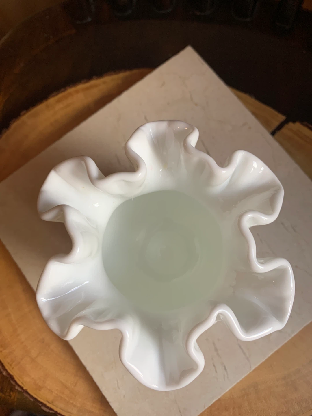 White Fenton Hobnail Milk Glass Vase with Ruffled Rim - photo 2