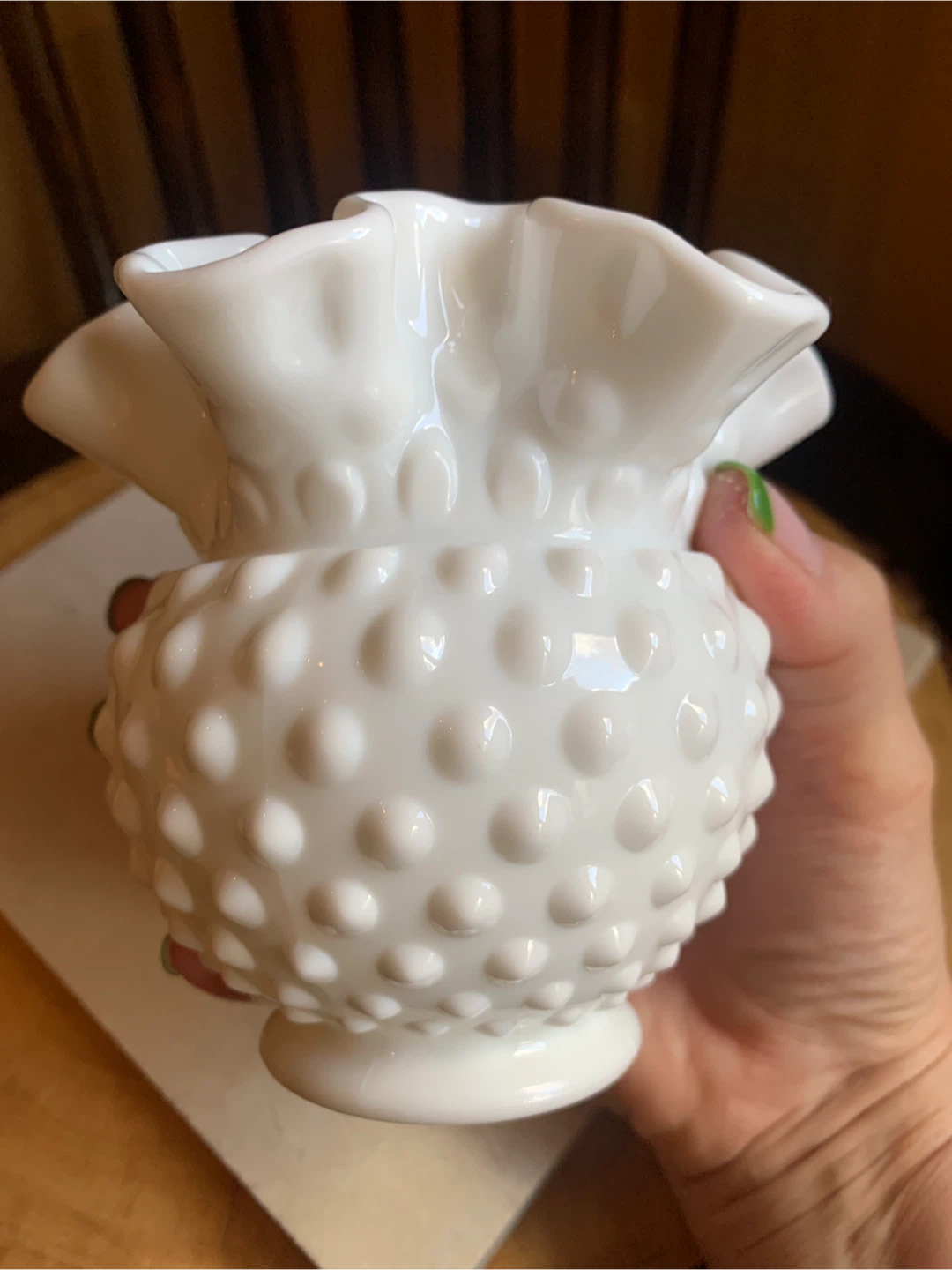 White Fenton Hobnail Milk Glass Vase with Ruffled Rim - photo 4