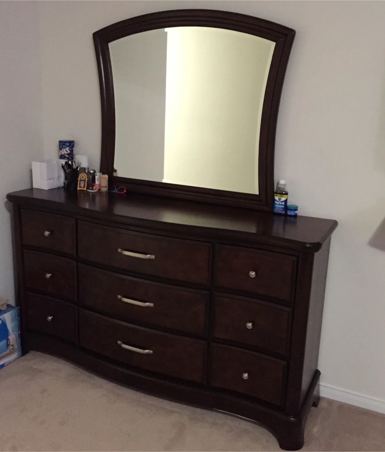 Dark Wood Dresser with Mirror