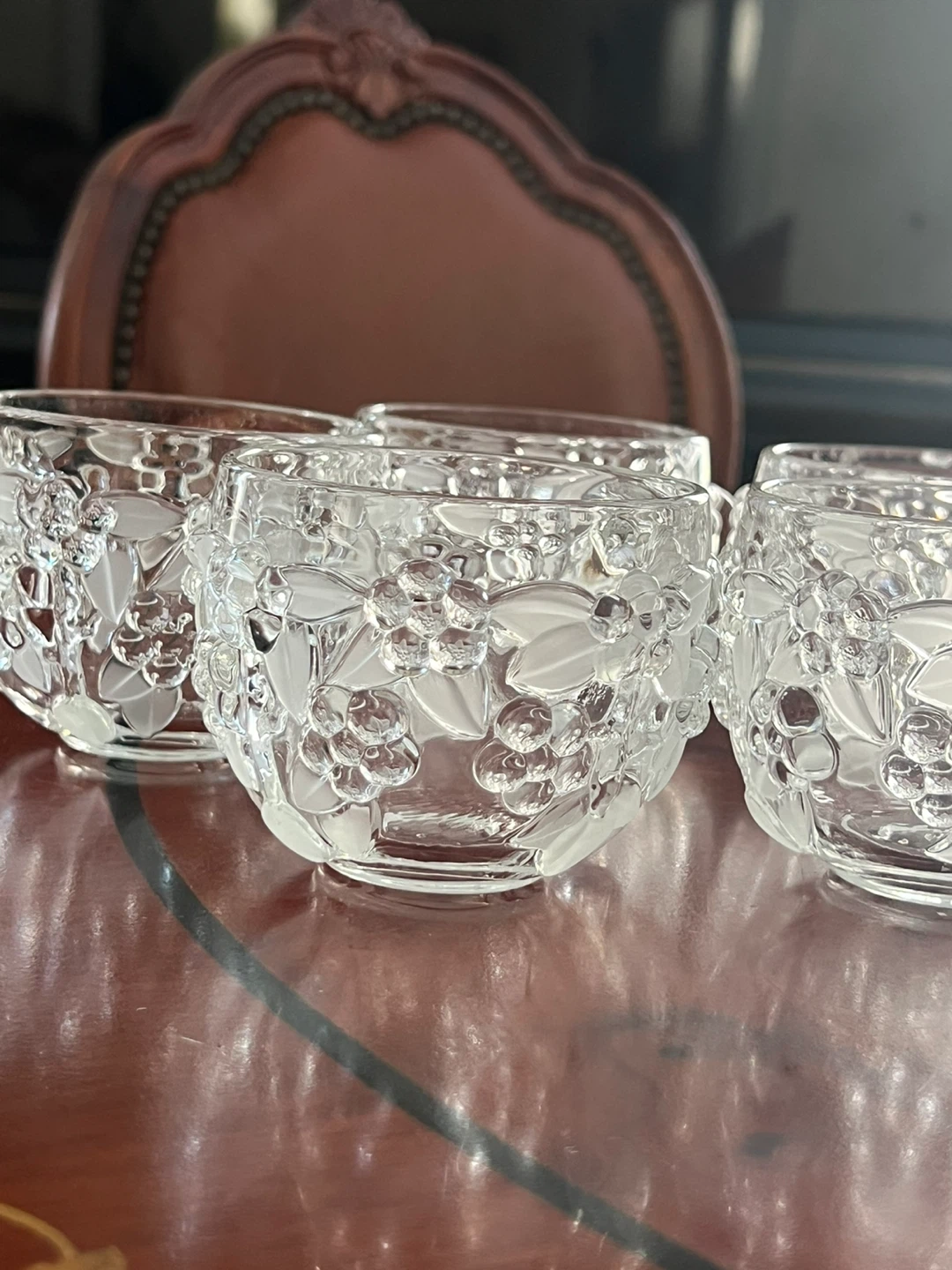Set of 5 Clear Glass Cups with Floral Etching - photo 3