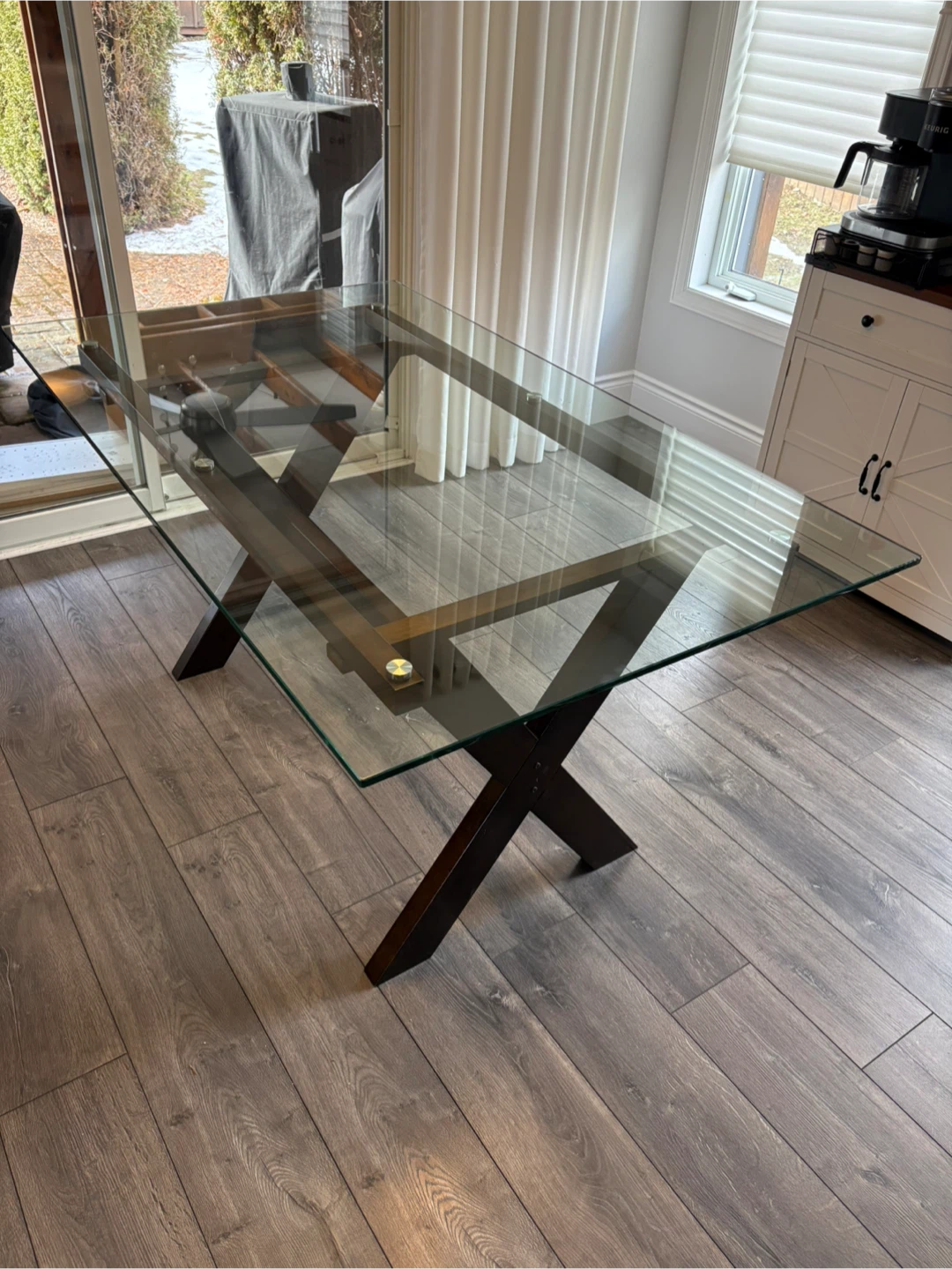 Glass Top Dining Table with X-Leg Base