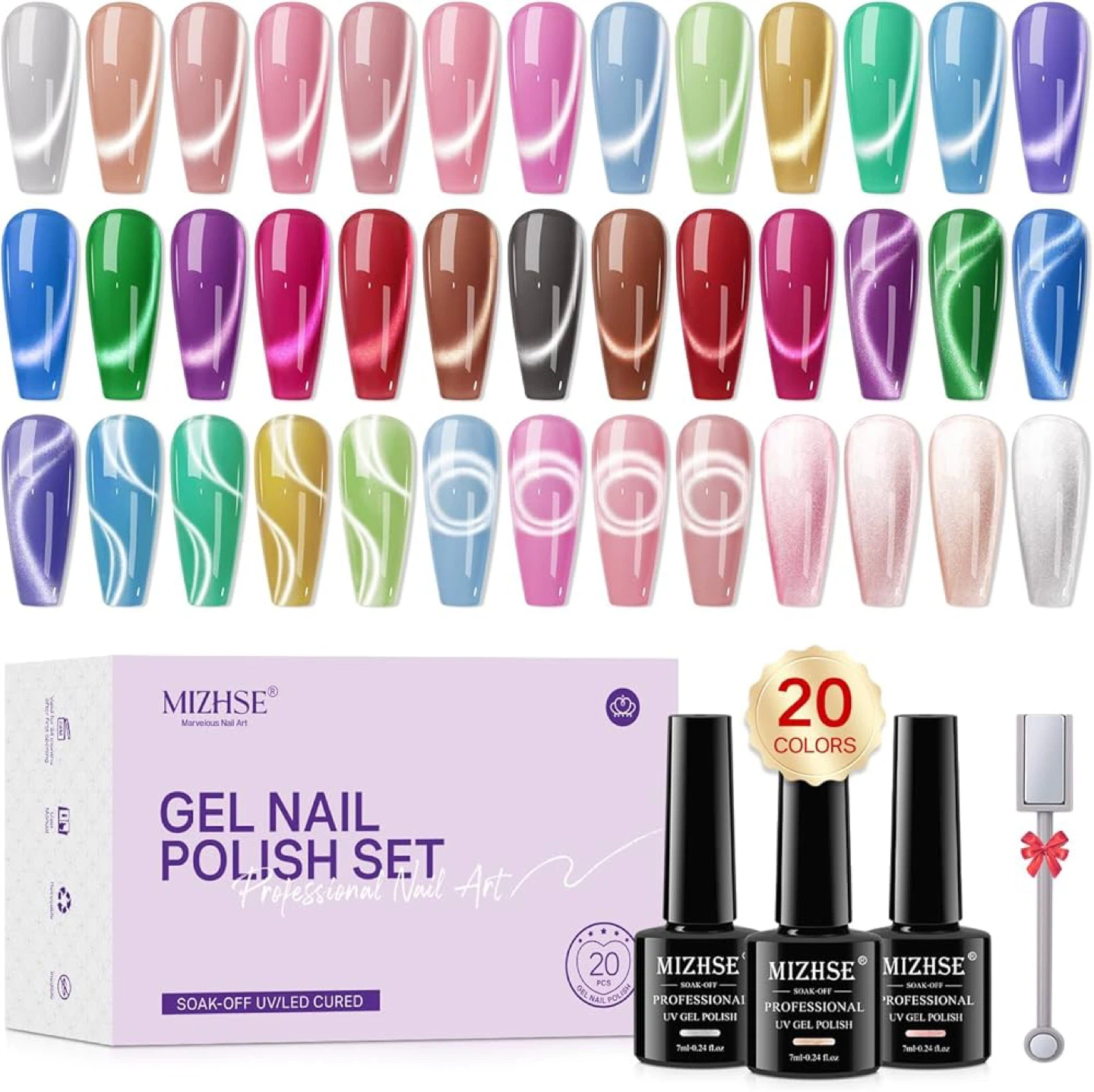 MIZHSE 20 Colors Glass Porcelain Magnetic Gel Nail Polish Set - photo 2