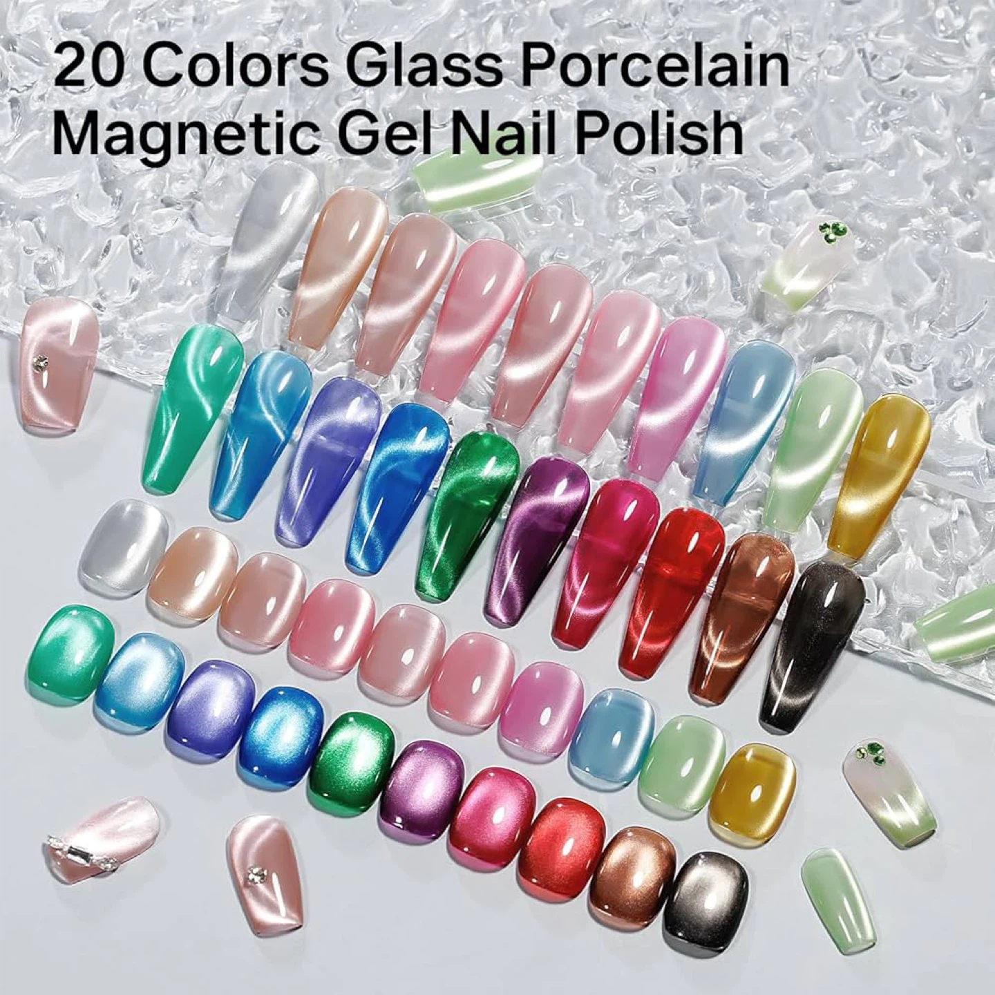 MIZHSE 20 Colors Glass Porcelain Magnetic Gel Nail Polish Set - photo 4