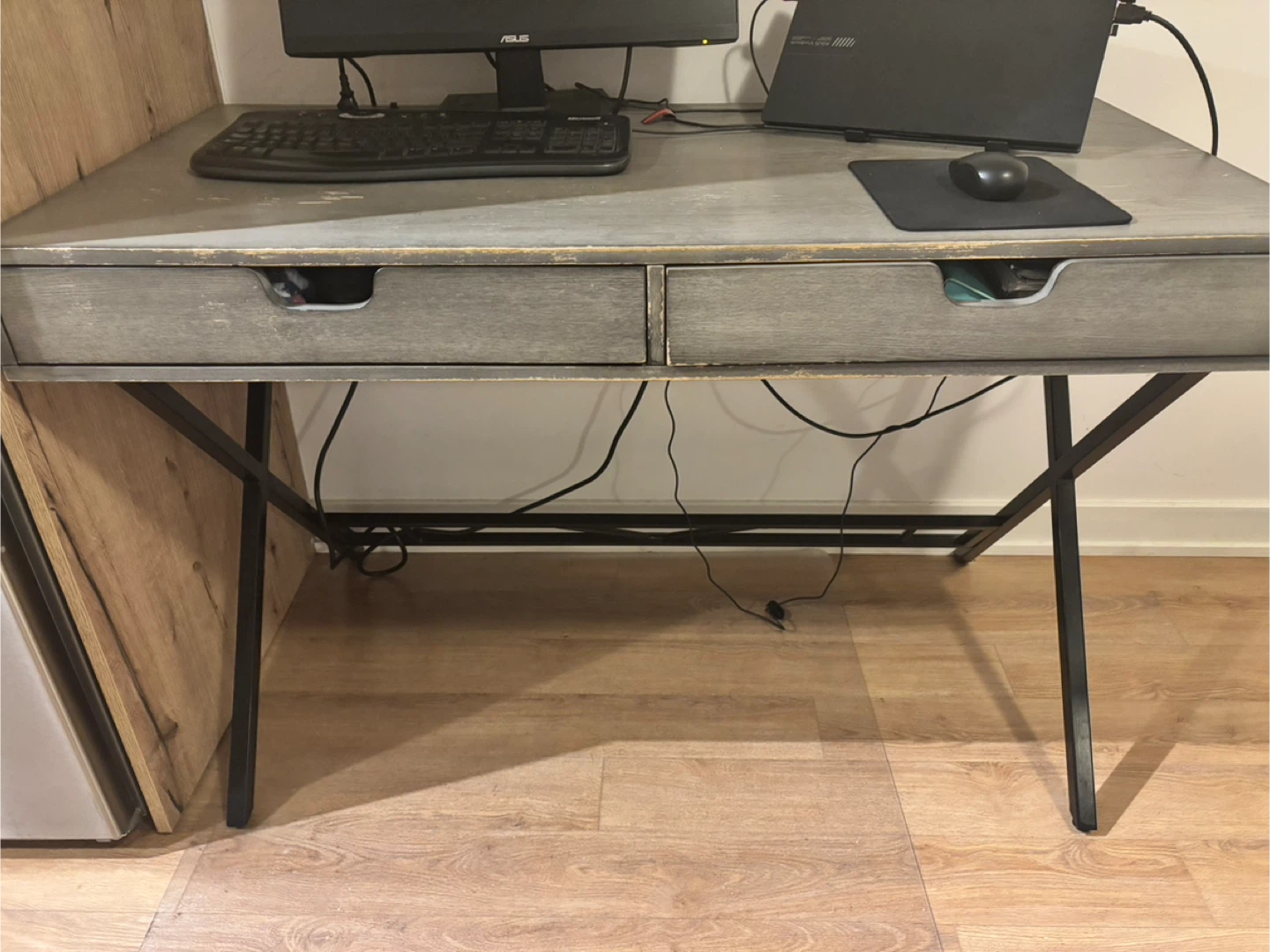 Grey Wood Desk with Two Drawers