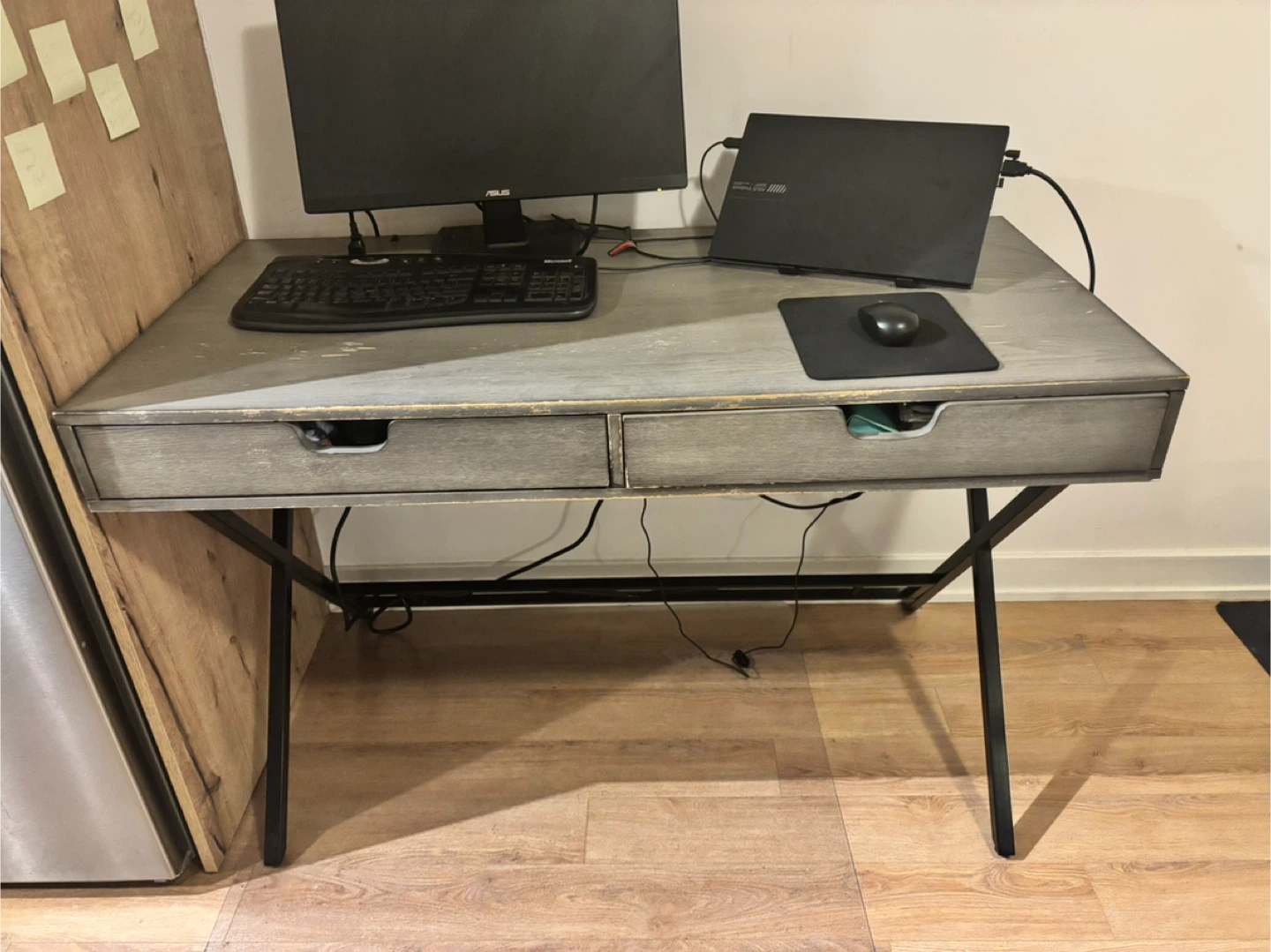 Grey Wood Desk with Two Drawers - photo 2