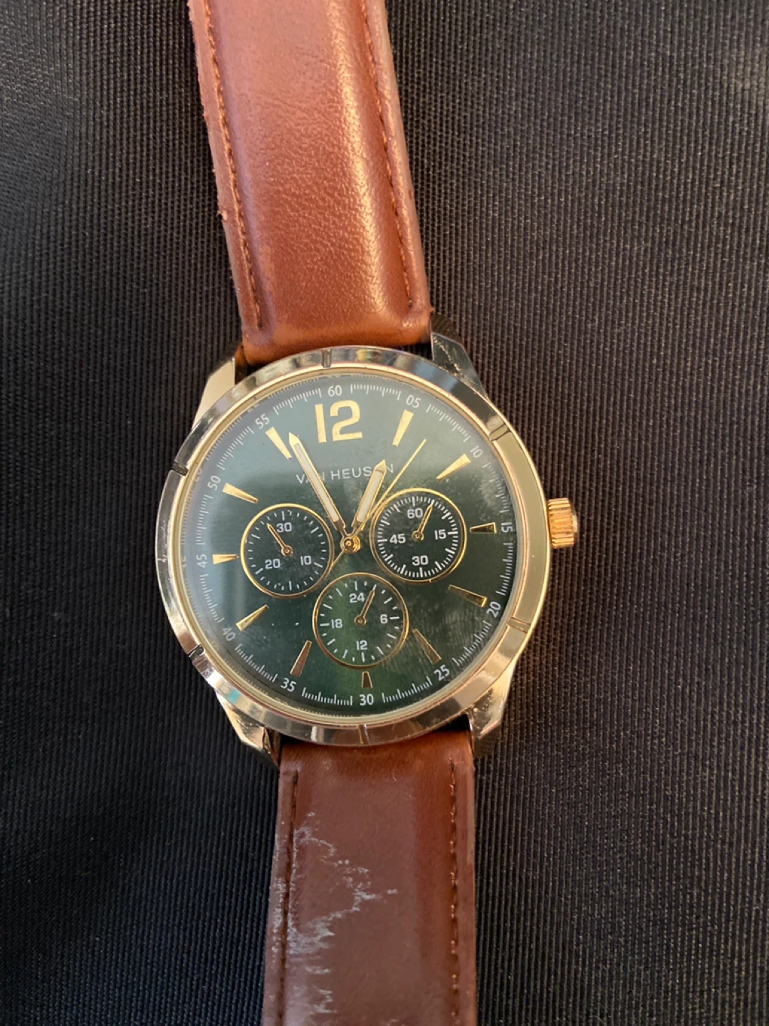 Van Heusen Gold Tone Watch with Brown Leather Band - photo 2