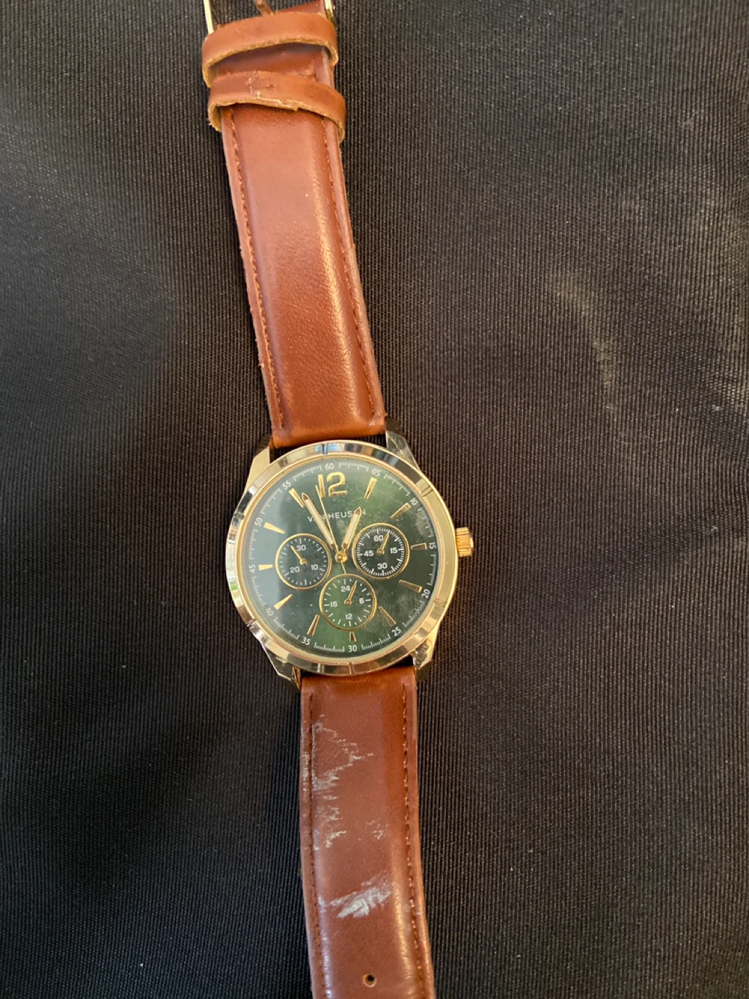 Van Heusen Gold Tone Watch with Brown Leather Band