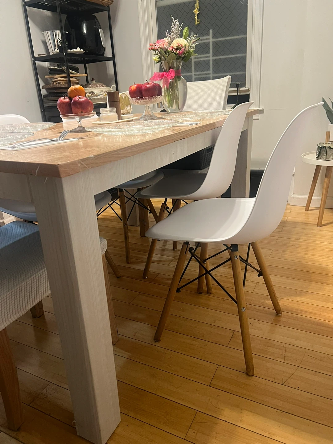 4 x 60 White Plastic Side Chair with Wood Legs