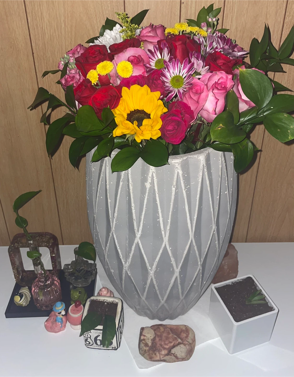 Huge Grey rustic stone flower / plant pot