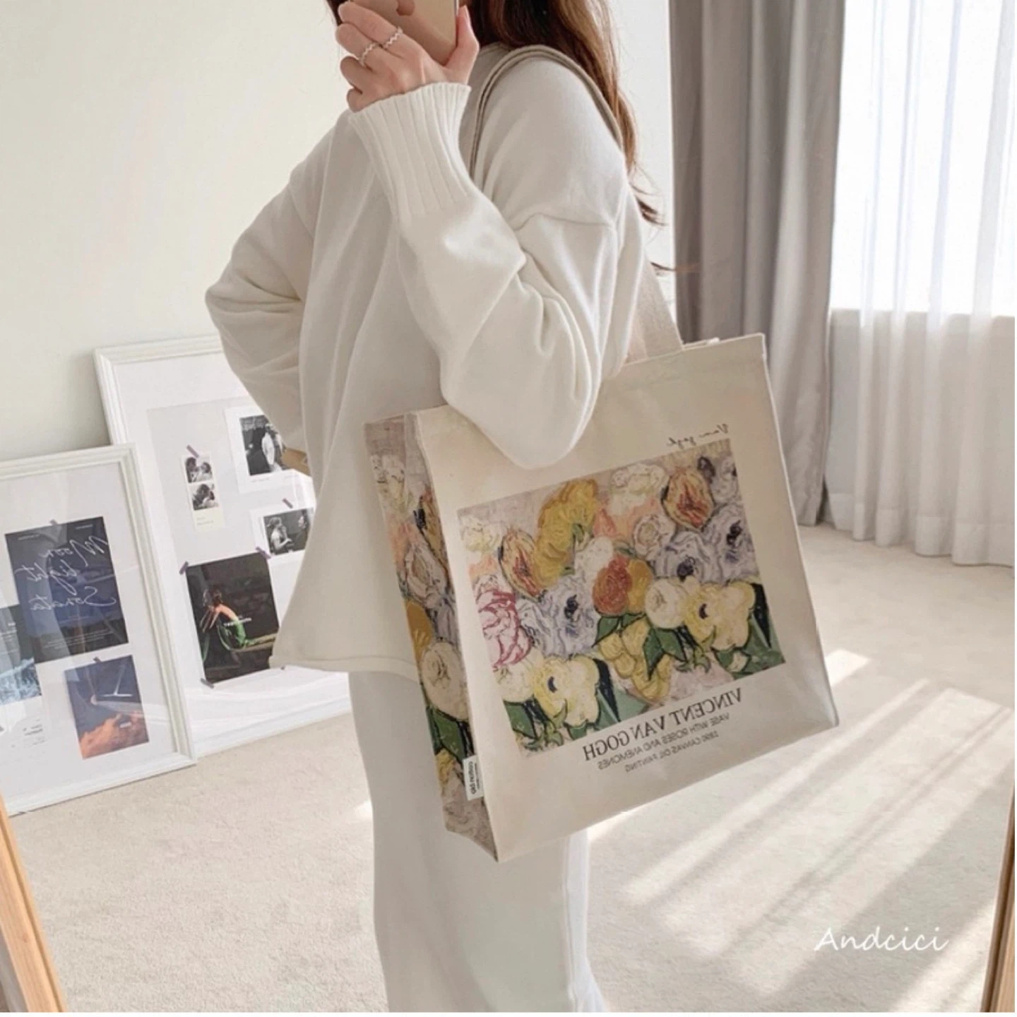 Vincent Van Gogh Canvas Tote Bag - Vase with Roses and Anemones - photo 3