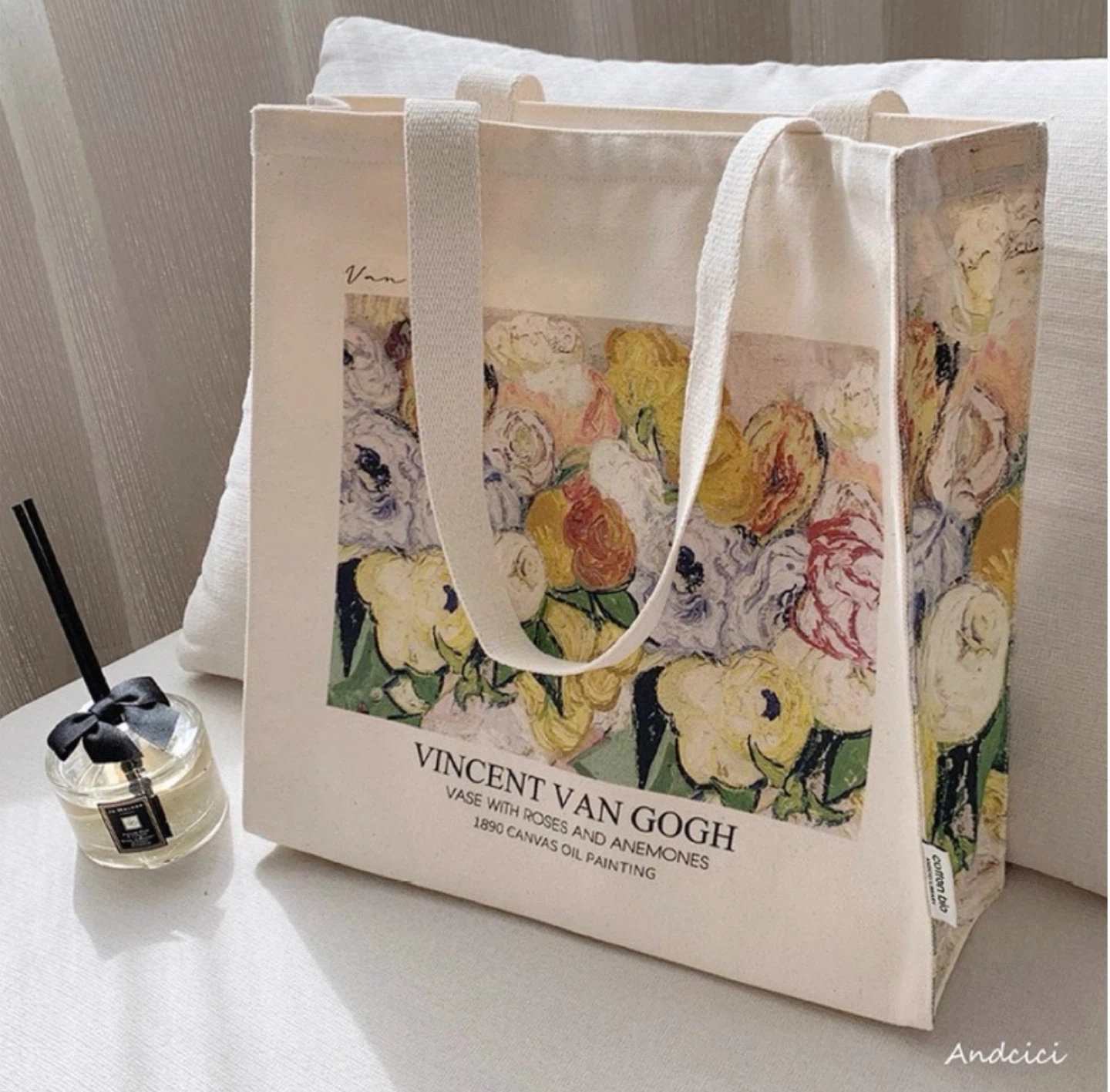 Vincent Van Gogh Canvas Tote Bag - Vase with Roses and Anemones