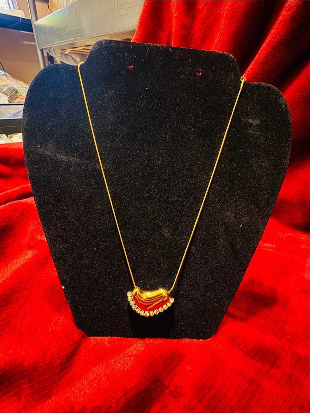 Gold Tone Necklace with Red and Crystal Pendant - photo 2