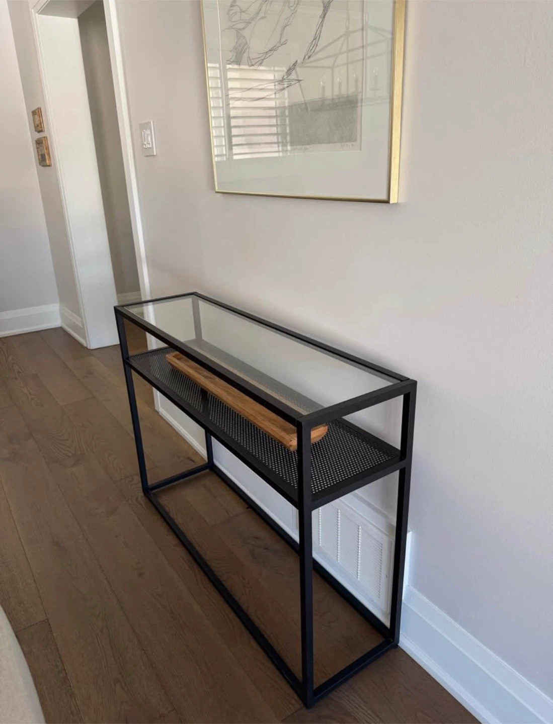 Black Metal Console Table with Glass Top
