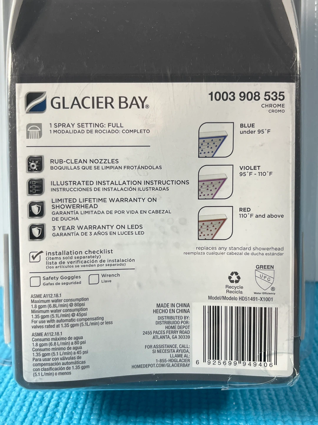 Glacier Bay Square 6 in LED Showerhead - photo 3