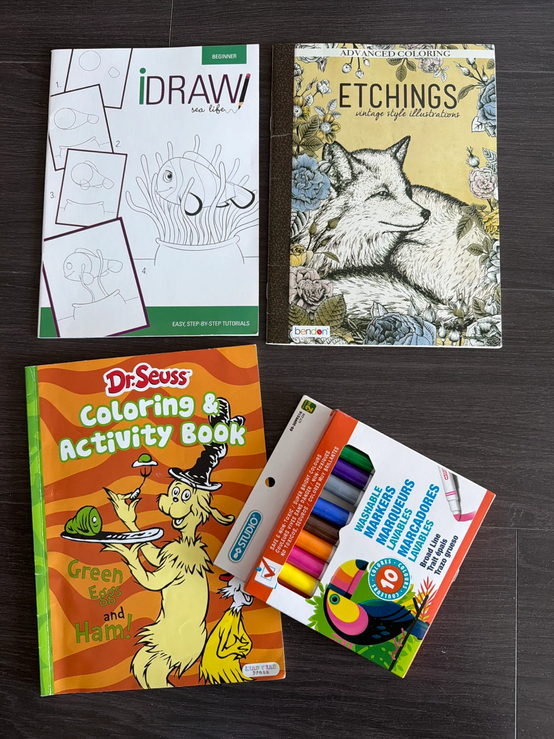 Children’s activity, colouring books, markers all for 5$
