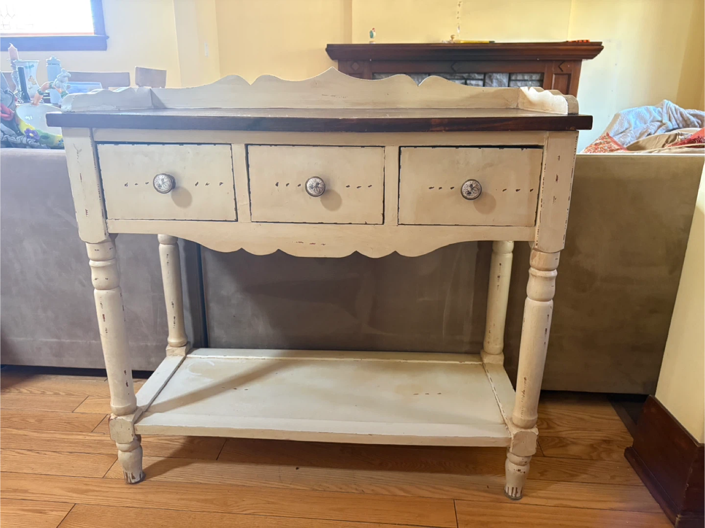 Distressed Farmhouse Console Table with 3 Drawers