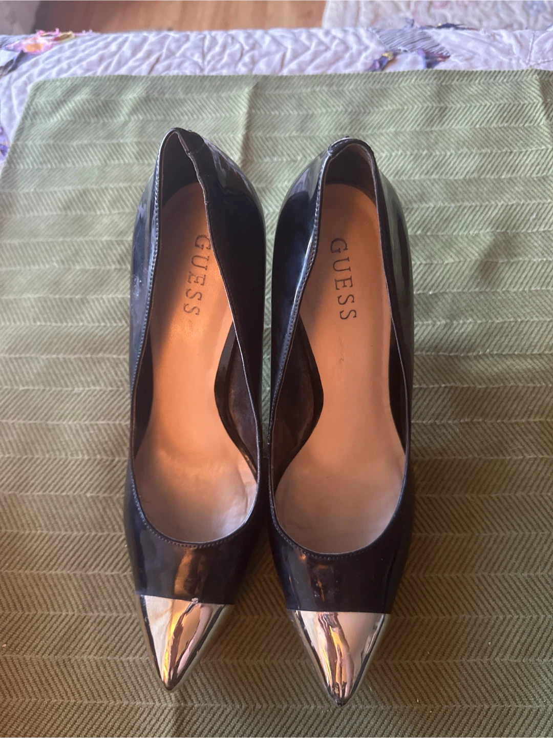 Guess Women's Black Patent Heels with Silver Toe Cap - photo 4