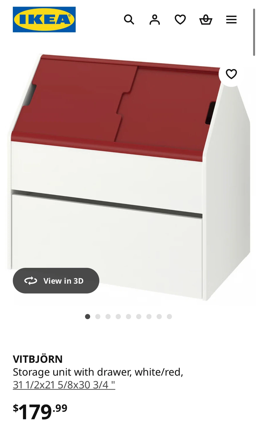 IKEA VITBJÖRN Storage Unit with Drawer White/Red