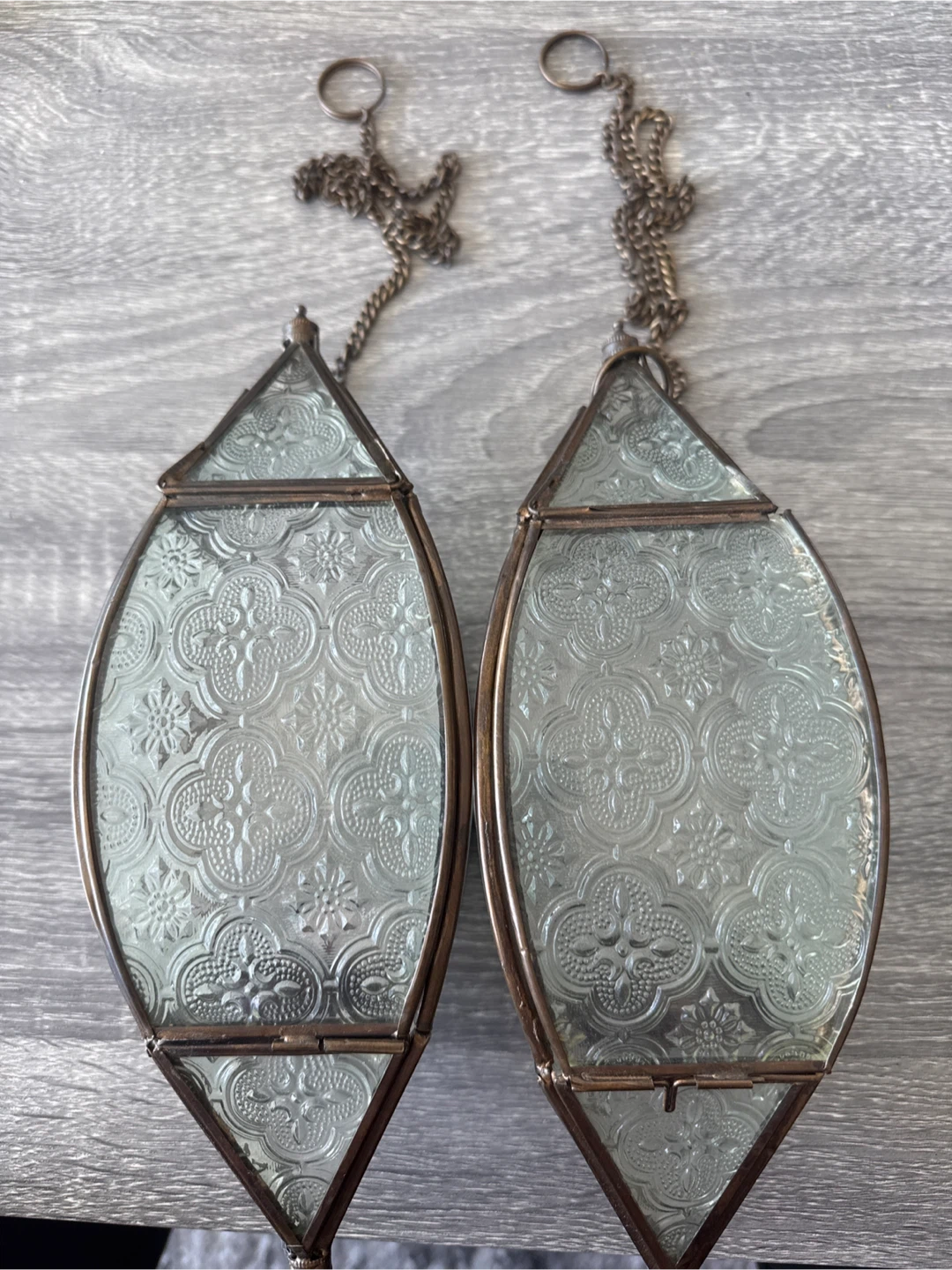 Vintage Embossed Glass Lanterns Set of 2