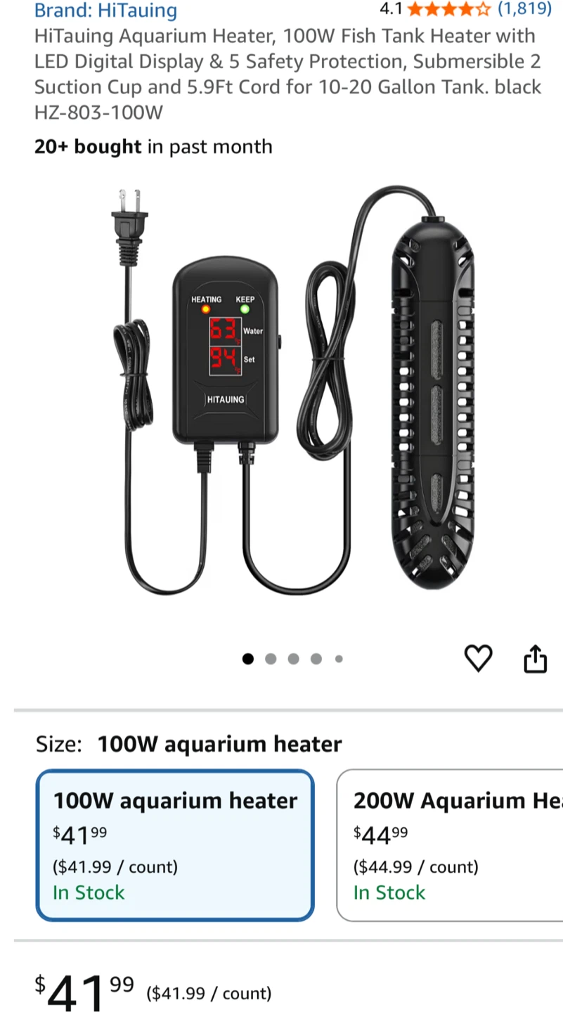 New, open box, HiTauing Aquarium Heater, 100W Fish Tank Heater