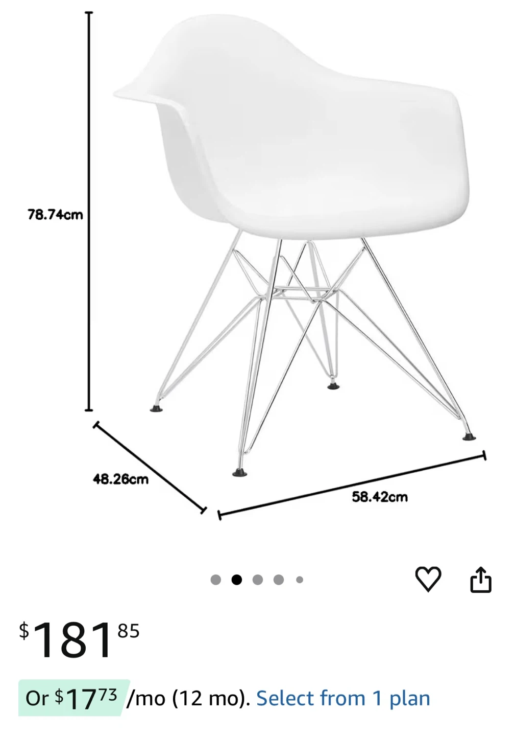 White Plastic Dining Chair with Metal Legs - photo 3