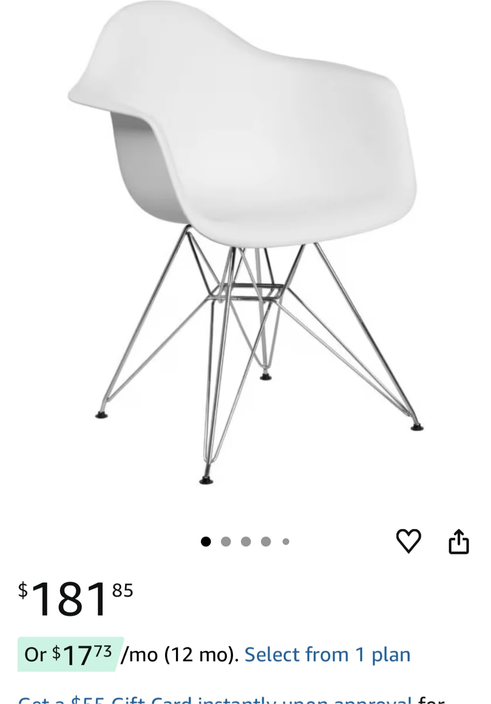 White Plastic Dining Chair with Metal Legs - photo 2