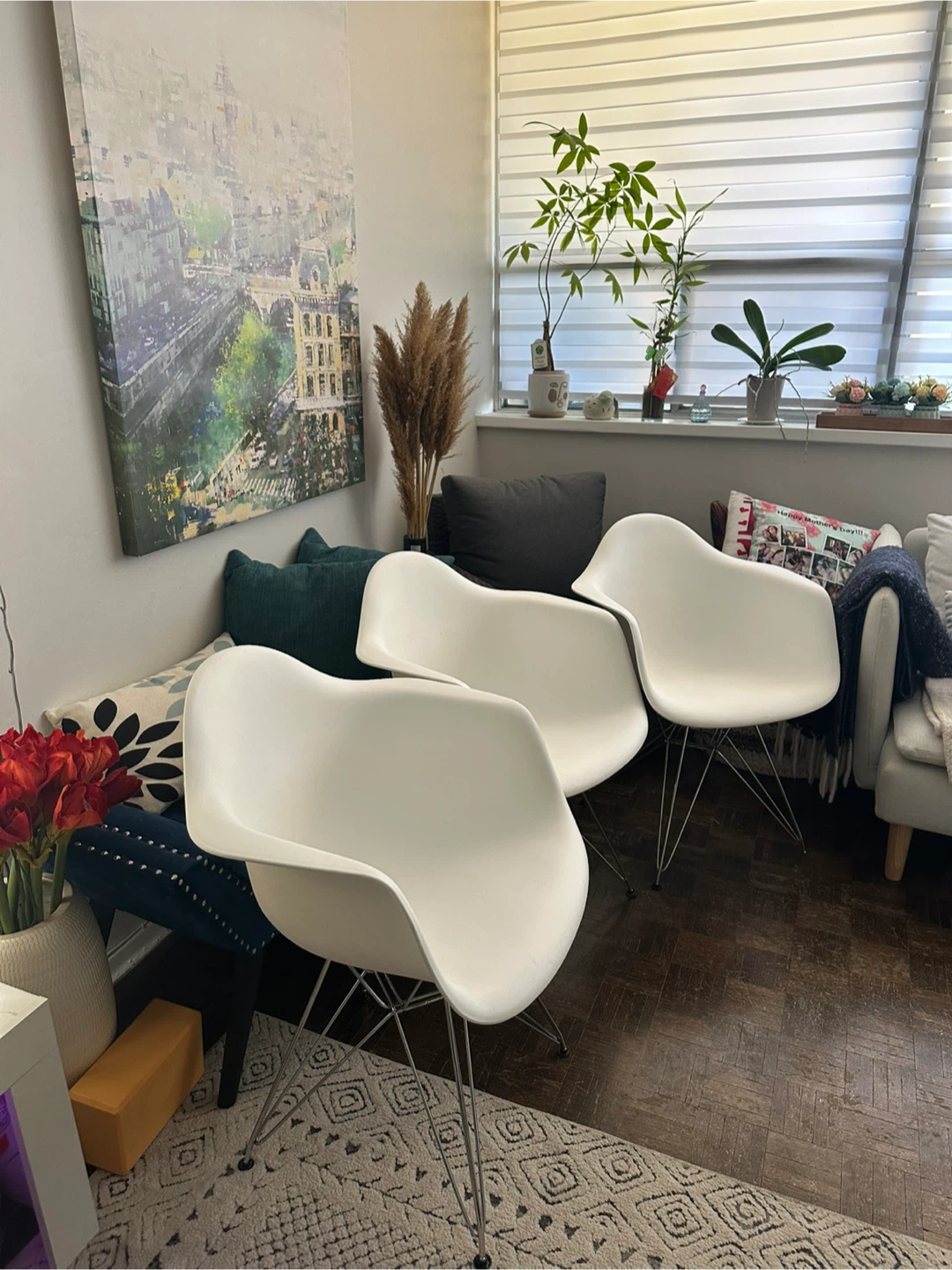 White Plastic Dining Chair with Metal Legs