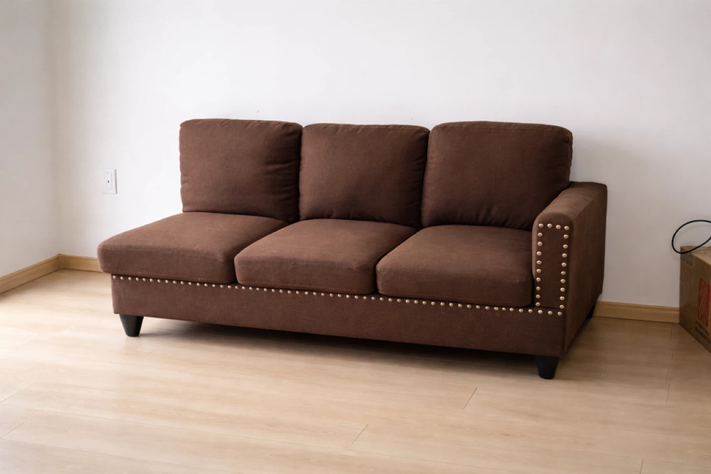 Brown Three-Seater Sofa with Stud Detailing - photo 2