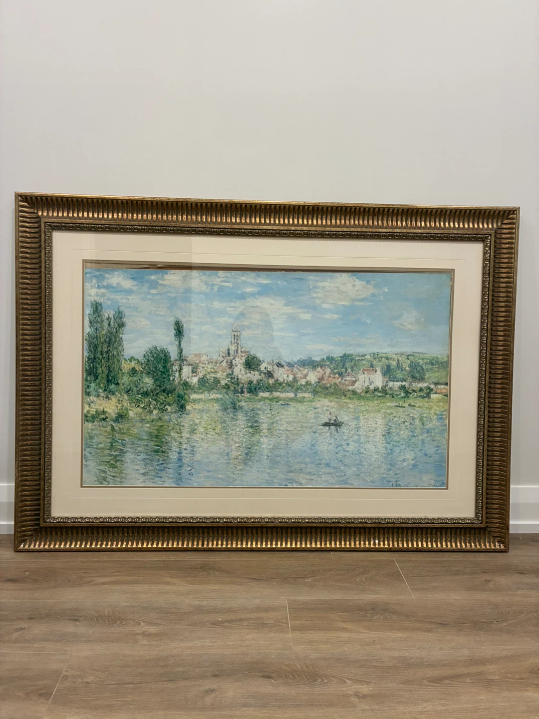Framed Landscape Painting with Village and River