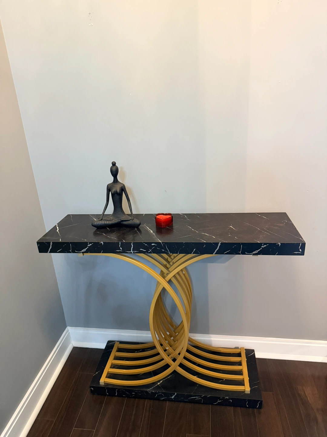 Black Marble Top Console Table with Gold Base - photo 2
