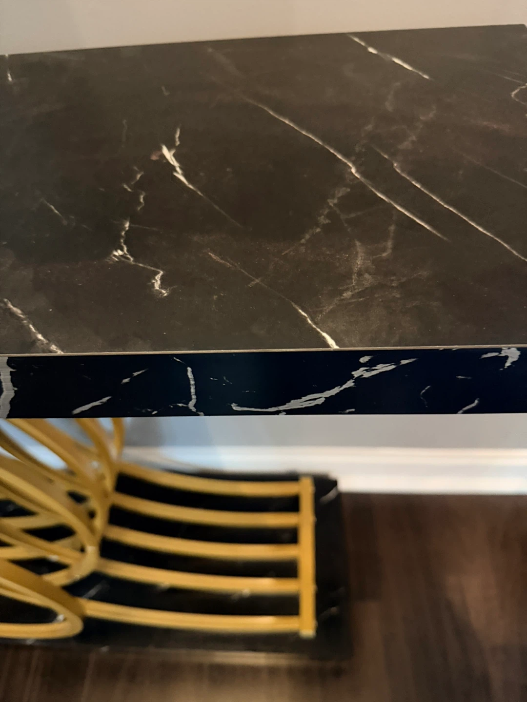 Black Marble Top Console Table with Gold Base - photo 3