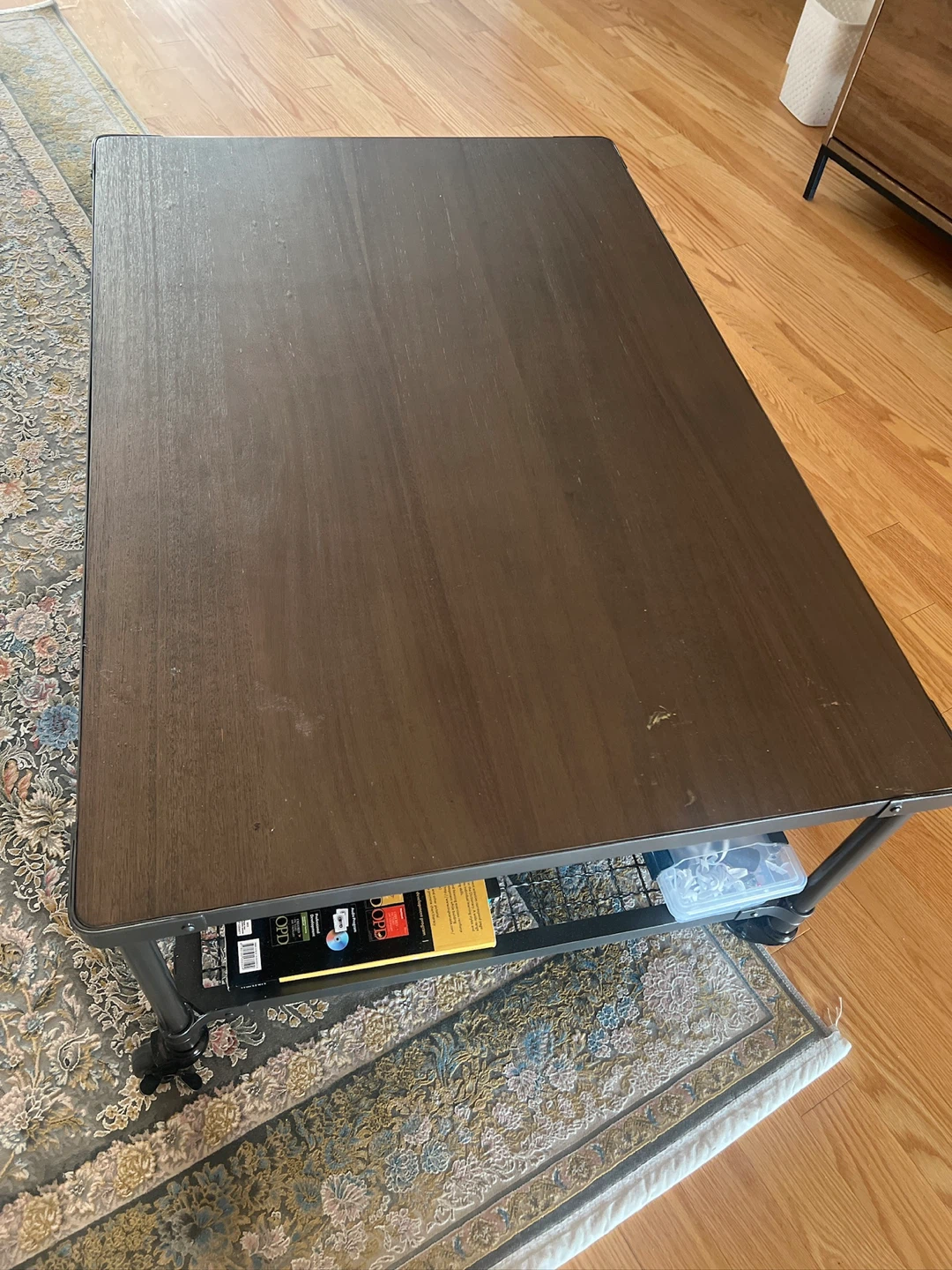Dark Wood Coffee Table with Wheels