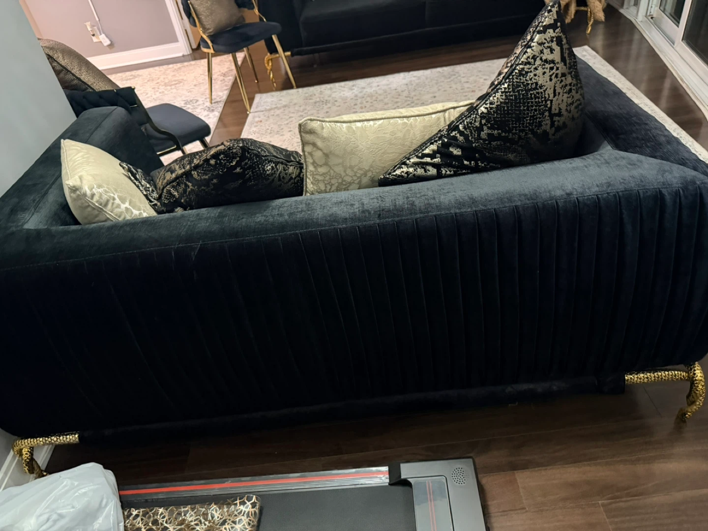 2 piece Black Velvet Sofas with Gold Accents - photo 5